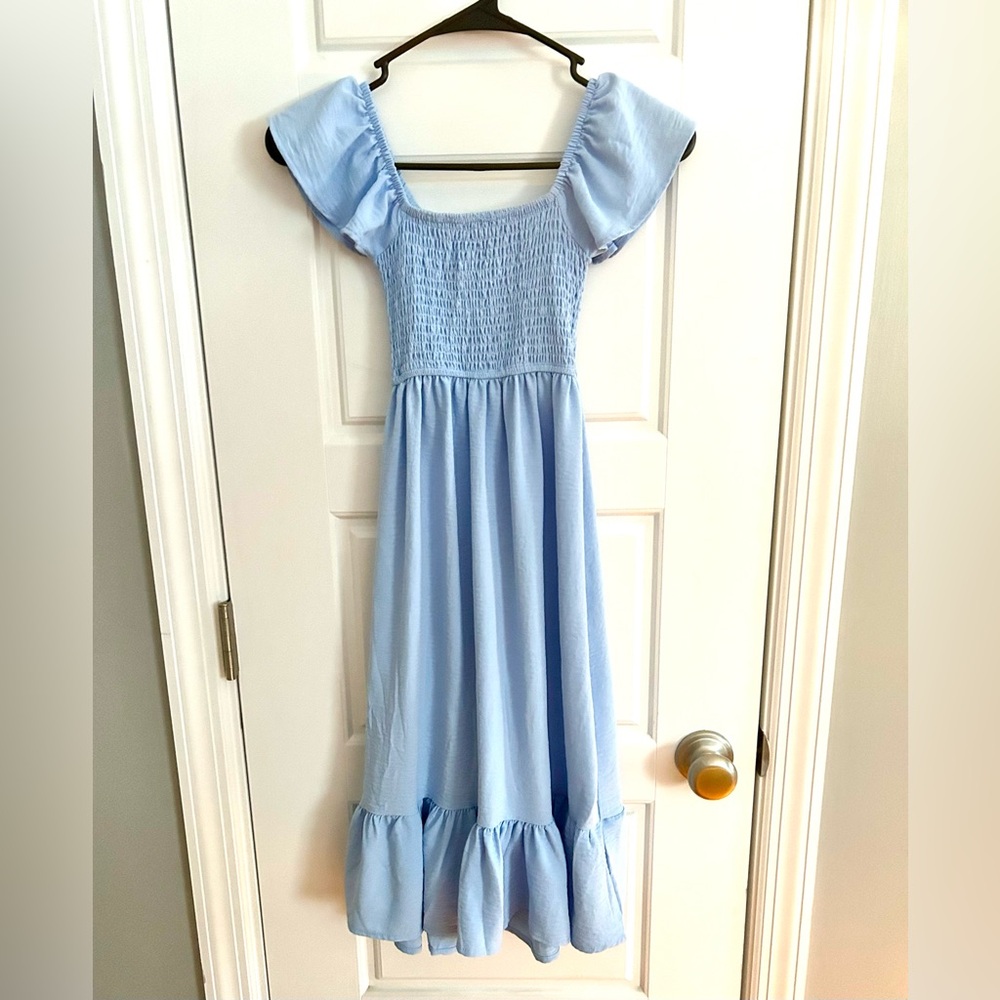 Light Blue Smocked Ruffle Kids Dress